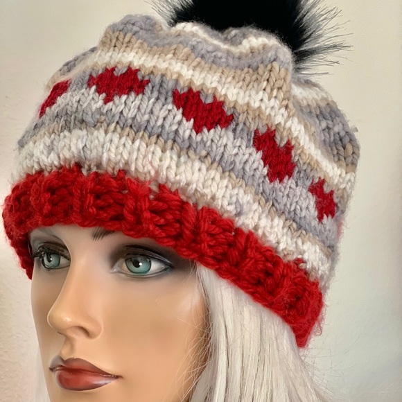 Hand Knits 2 Love Beanie Hat Cap Hearts Designer - Picture 7 of 13